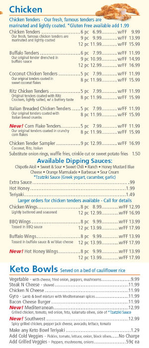 Chicken tenders menu